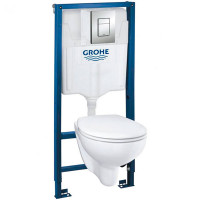 Комплект унитаза с инсталляцией Grohe Solido Compact 39586000 с сиденьем Микролифт и клавишей смыва Хром